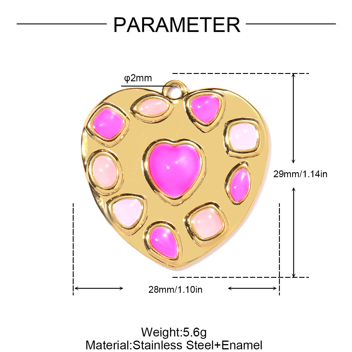 6pcs/pack Stainless Steel Enamel Horseshoe DIY Charms Hollow Clover Necklace Pendant Women Suqare Heart Jewelry Wholesale
