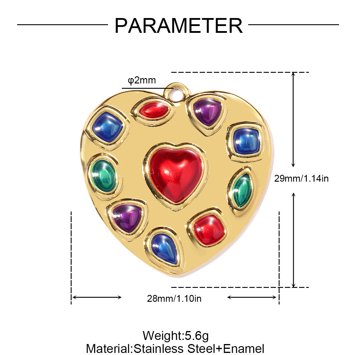 6pcs/pack Stainless Steel Enamel Horseshoe DIY Charms Hollow Clover Necklace Pendant Women Suqare Heart Jewelry Wholesale