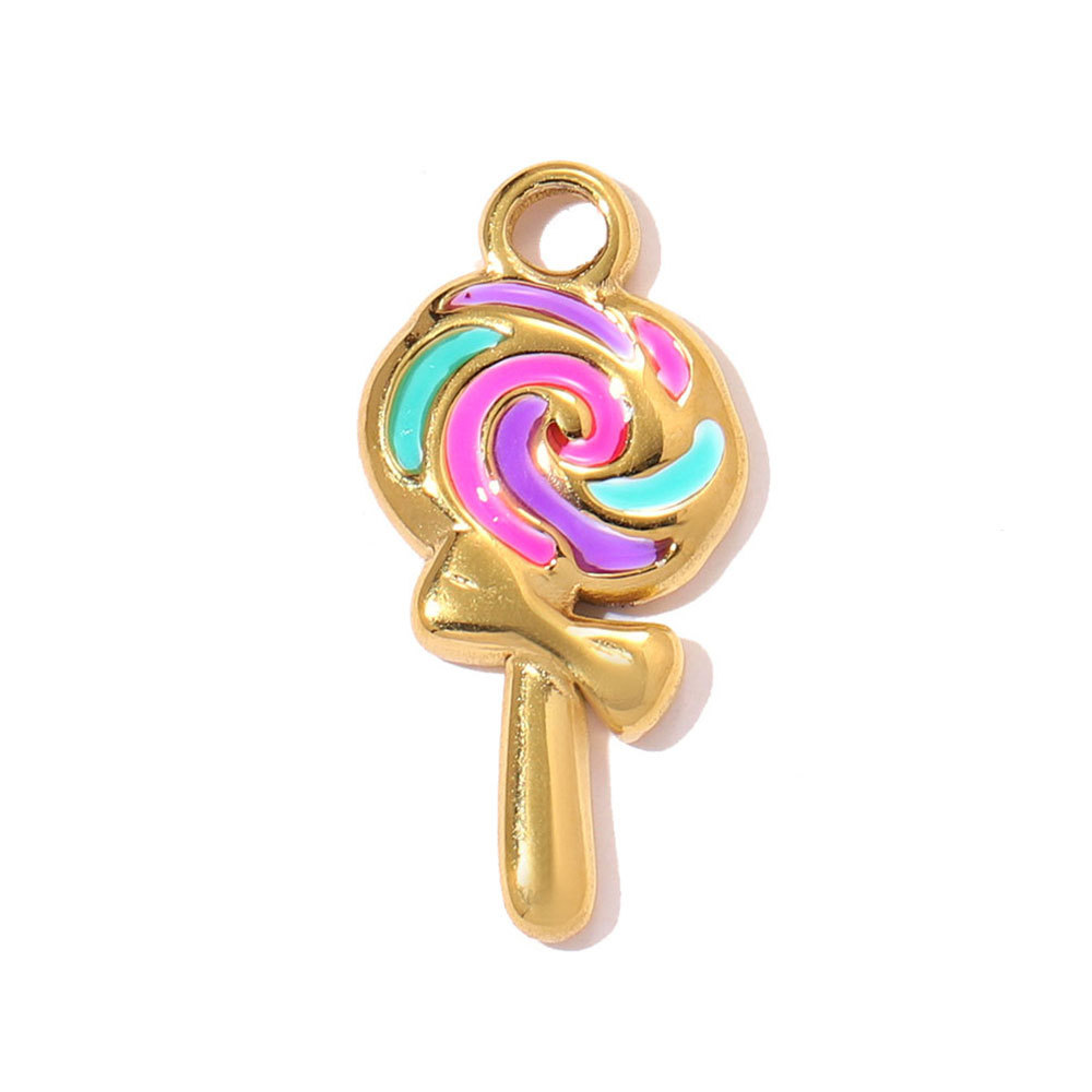 6pcs/pack Stainless Steel Enamel Leaf Love Heart DIY Charms Lollipop Flower Necklace Pendants Women Cross Tail Jewelry Wholesale