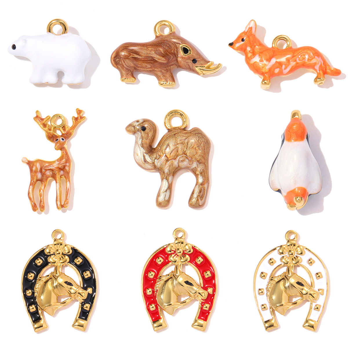 6pcs/pack Stainless Steel 3D Polar Bear Penguin DIY Charms Deer Fox Camel Necklace Pendants Women Rhino Horse Jewelry Wholesale