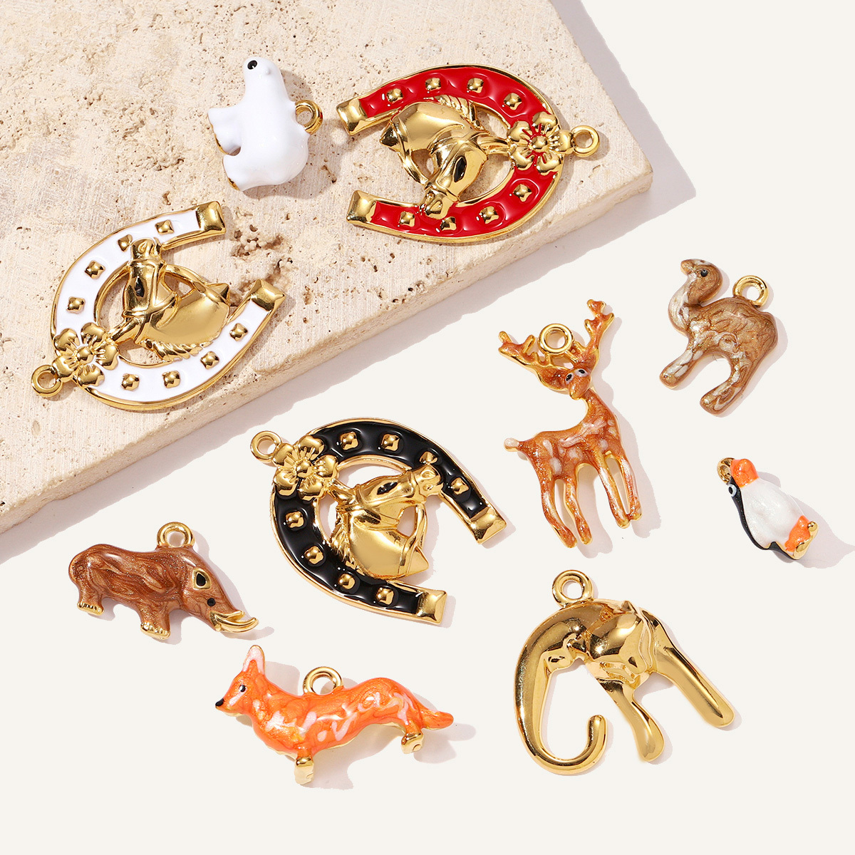 6pcs/pack Stainless Steel 3D Polar Bear Penguin DIY Charms Deer Fox Camel Necklace Pendants Women Rhino Horse Jewelry Wholesale