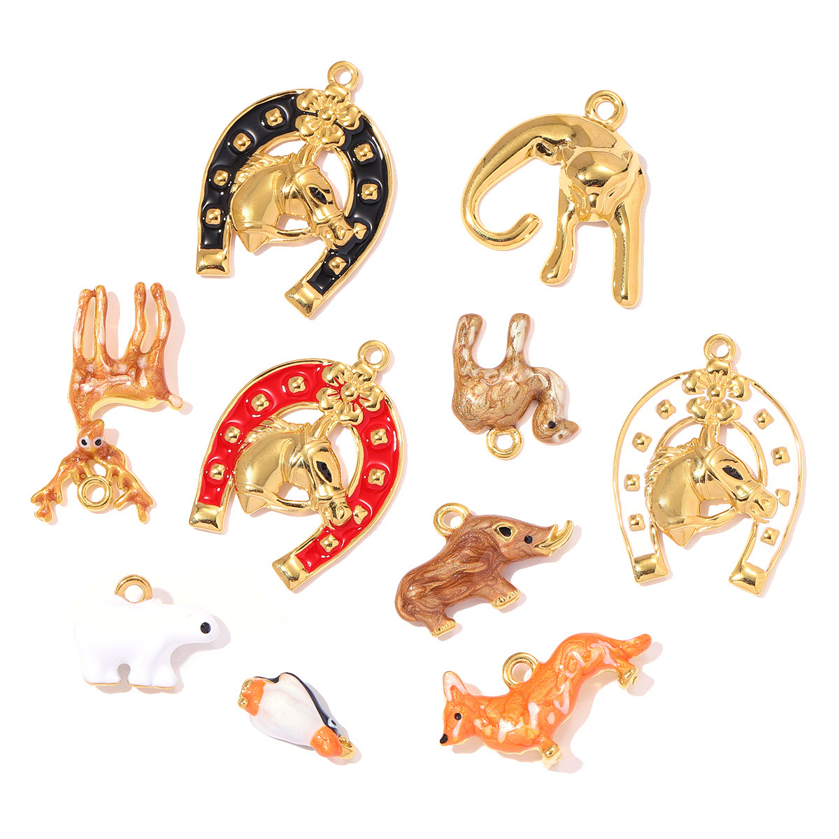 6pcs/pack Stainless Steel 3D Polar Bear Penguin DIY Charms Deer Fox Camel Necklace Pendants Women Rhino Horse Jewelry Wholesale