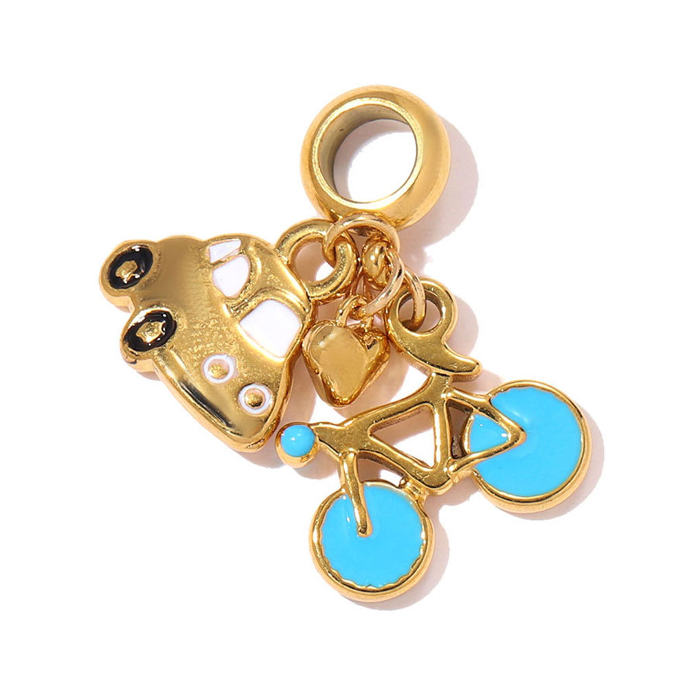 6pcs/pack Stainless Steel Rose Flowers DIY Bracelet Charms Lipstick Bike Heart Necklace Pendants Women Suitcase Jewelry Wholesale