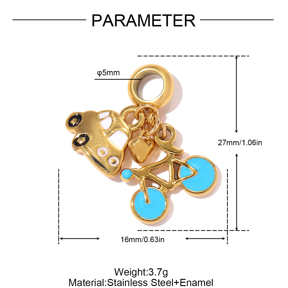 6pcs/pack Stainless Steel Rose Flowers DIY Bracelet Charms Lipstick Bike Heart Necklace Pendants Women Suitcase Jewelry Wholesale