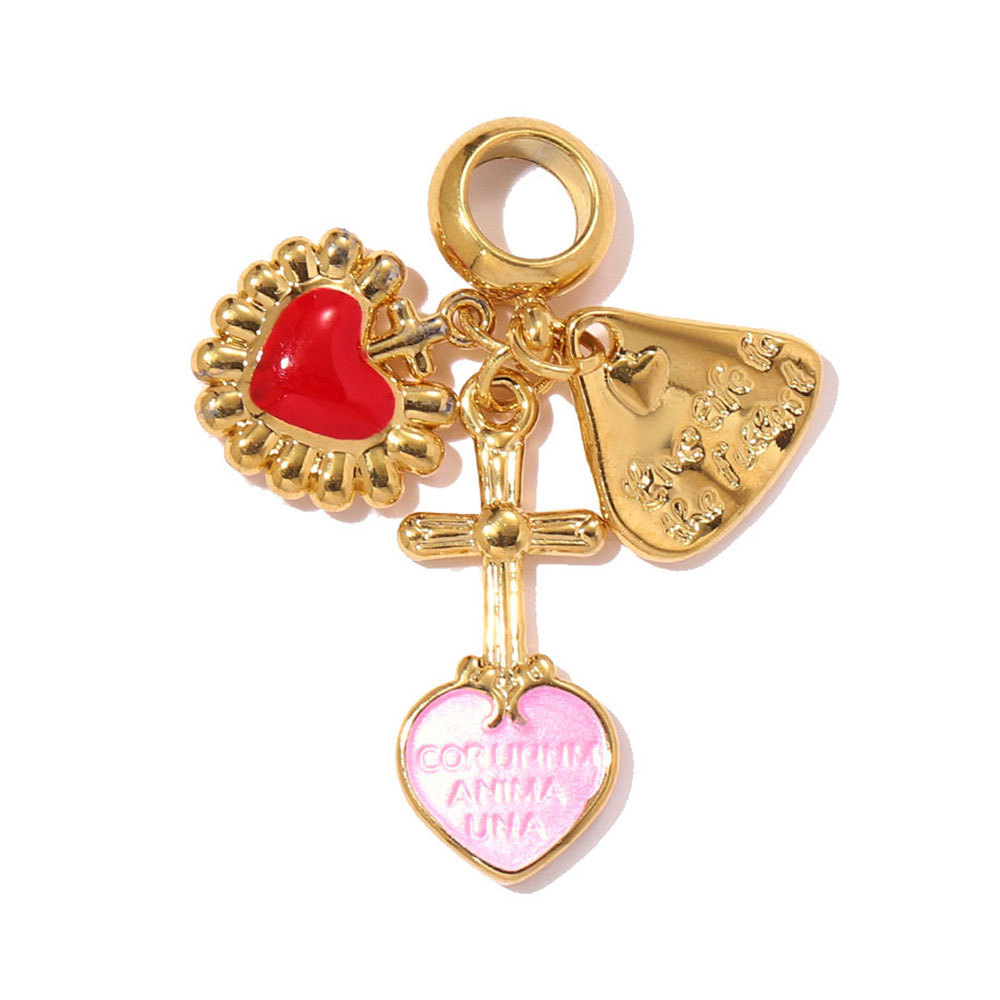 6pcs/pack Stainless Steel Rose Flowers DIY Bracelet Charms Lipstick Bike Heart Necklace Pendants Women Suitcase Jewelry Wholesale