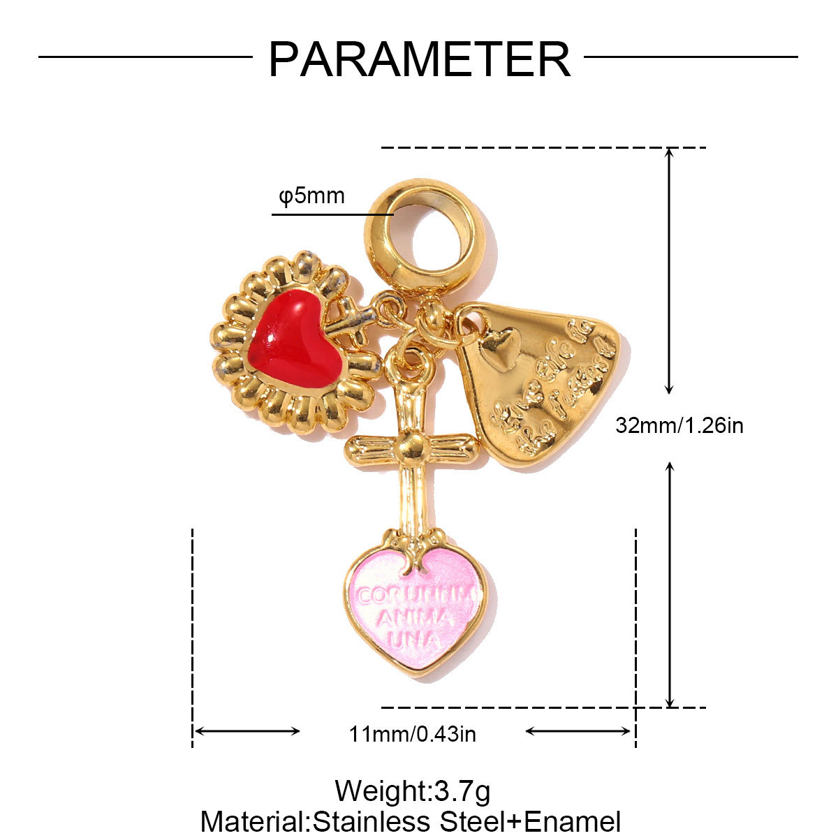 6pcs/pack Stainless Steel Rose Flowers DIY Bracelet Charms Lipstick Bike Heart Necklace Pendants Women Suitcase Jewelry Wholesale