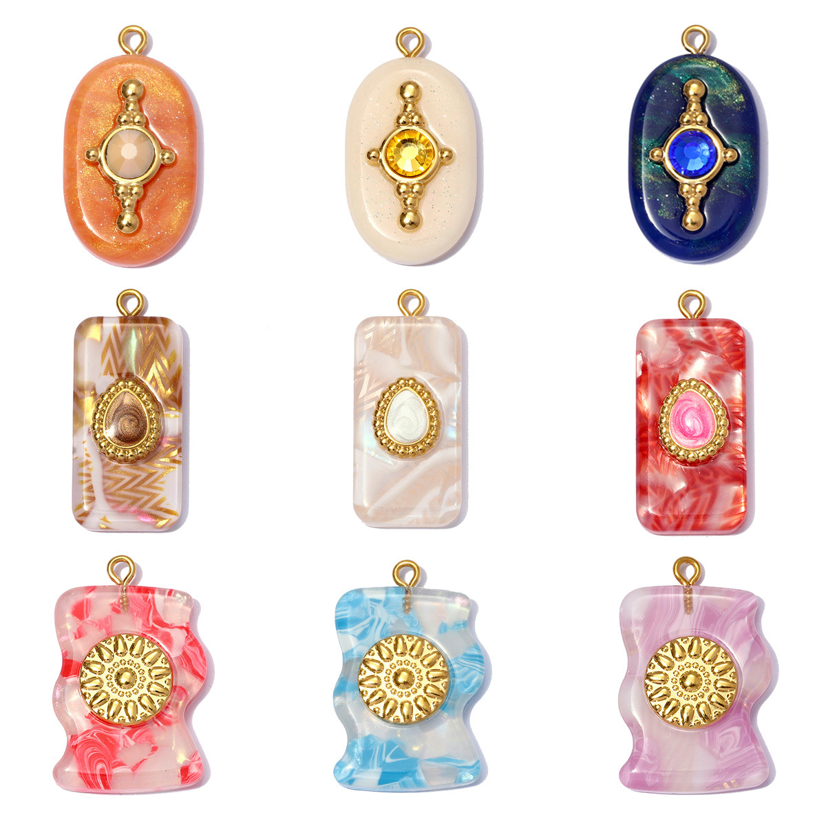 6pcs/pack Stainless Steel Geometric Resin DIY Earring Charms Waterdrop Necklace Pendants Women Sun Flower Jewelry Wholesale