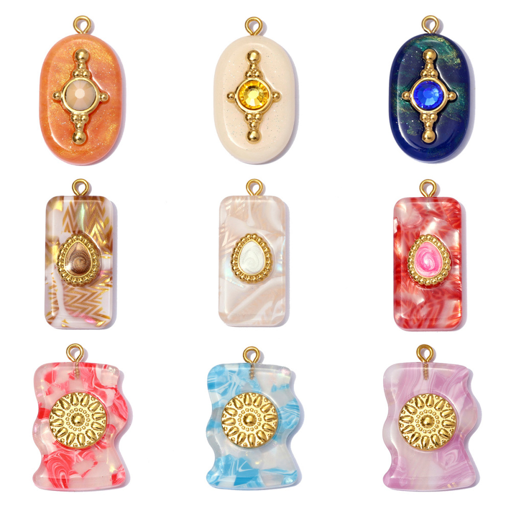 6pcs/pack Stainless Steel Geometric Resin DIY Earring Charms Waterdrop Necklace Pendants Women Sun Flower Jewelry Wholesale