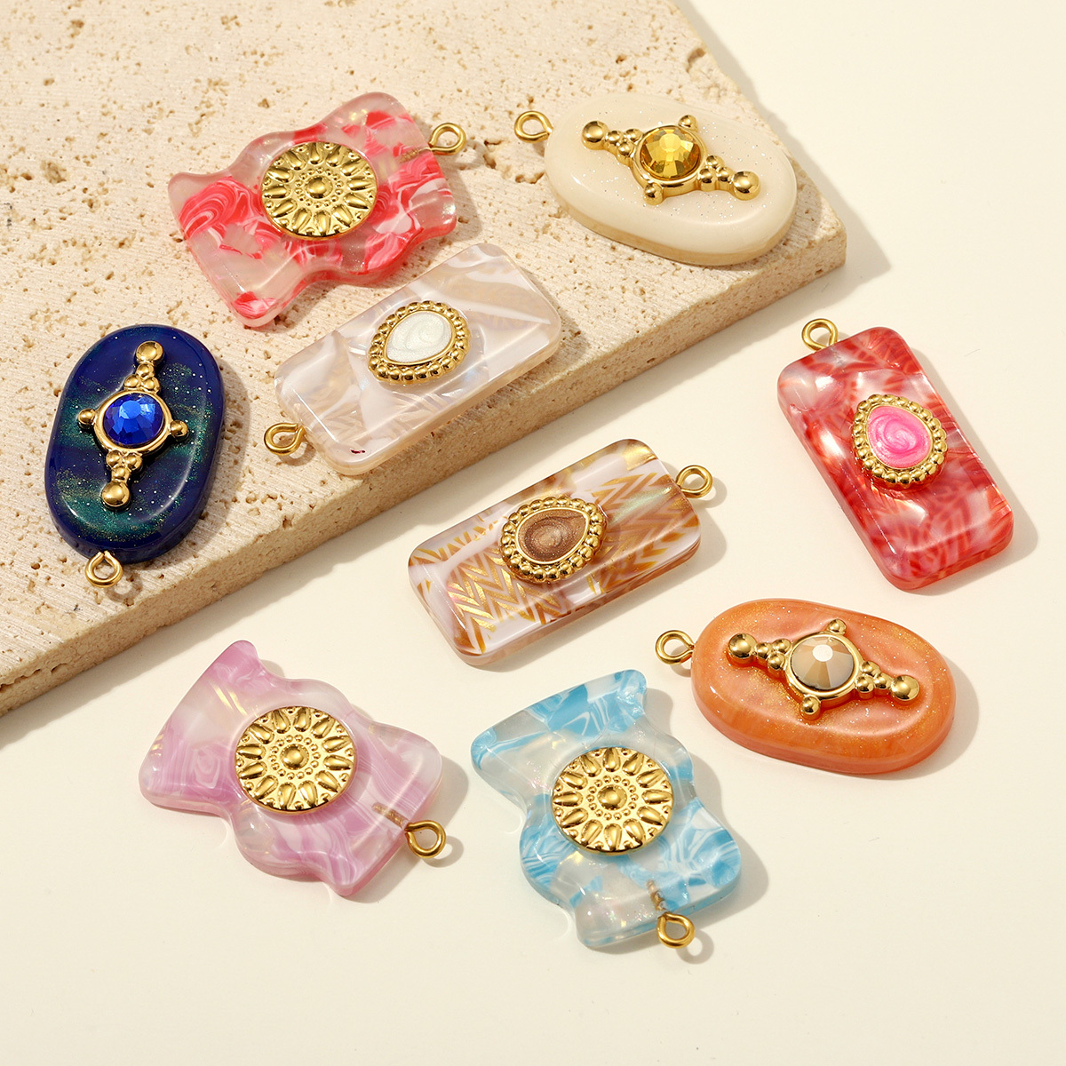 6pcs/pack Stainless Steel Geometric Resin DIY Earring Charms Waterdrop Necklace Pendants Women Sun Flower Jewelry Wholesale