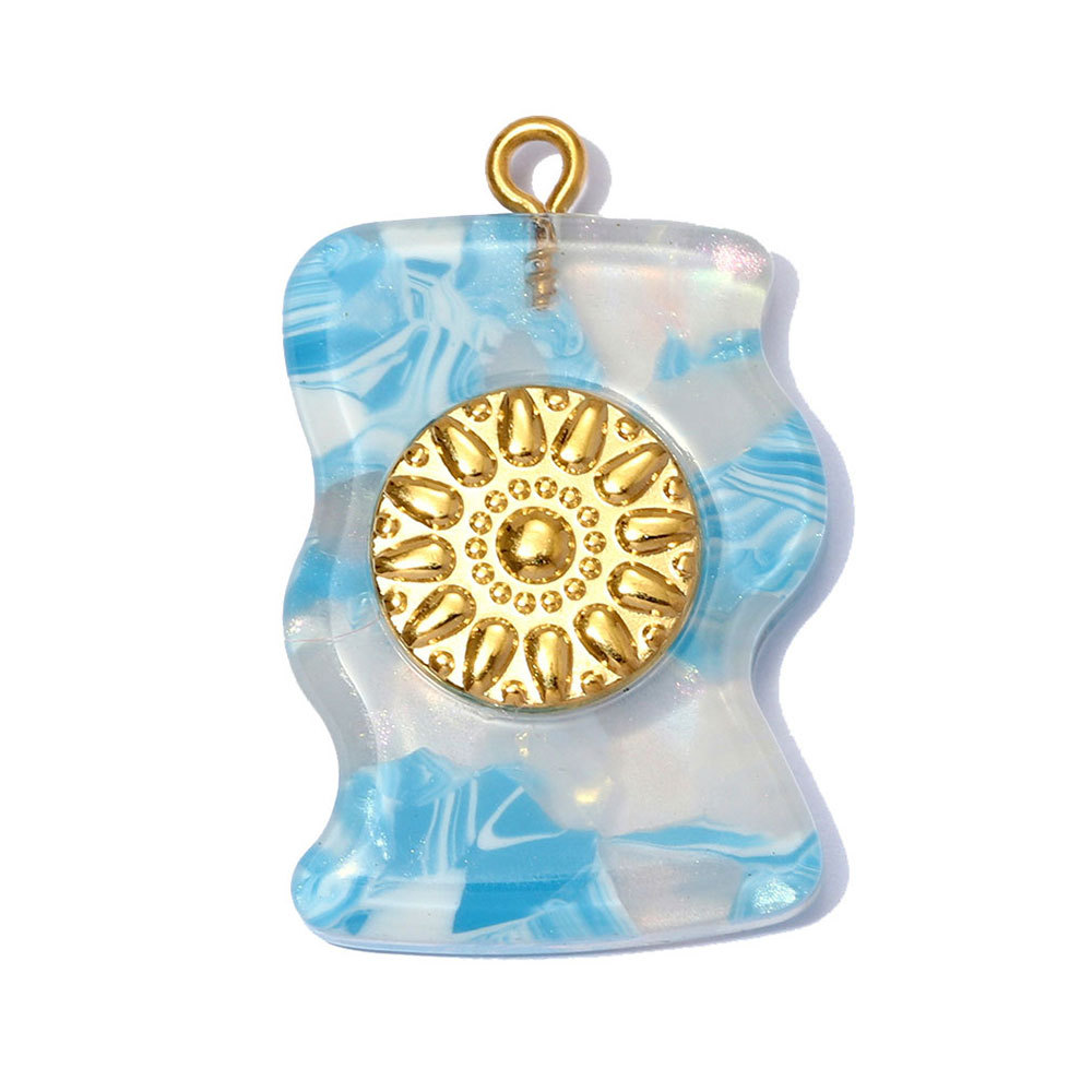 6pcs/pack Stainless Steel Geometric Resin DIY Earring Charms Waterdrop Necklace Pendants Women Sun Flower Jewelry Wholesale