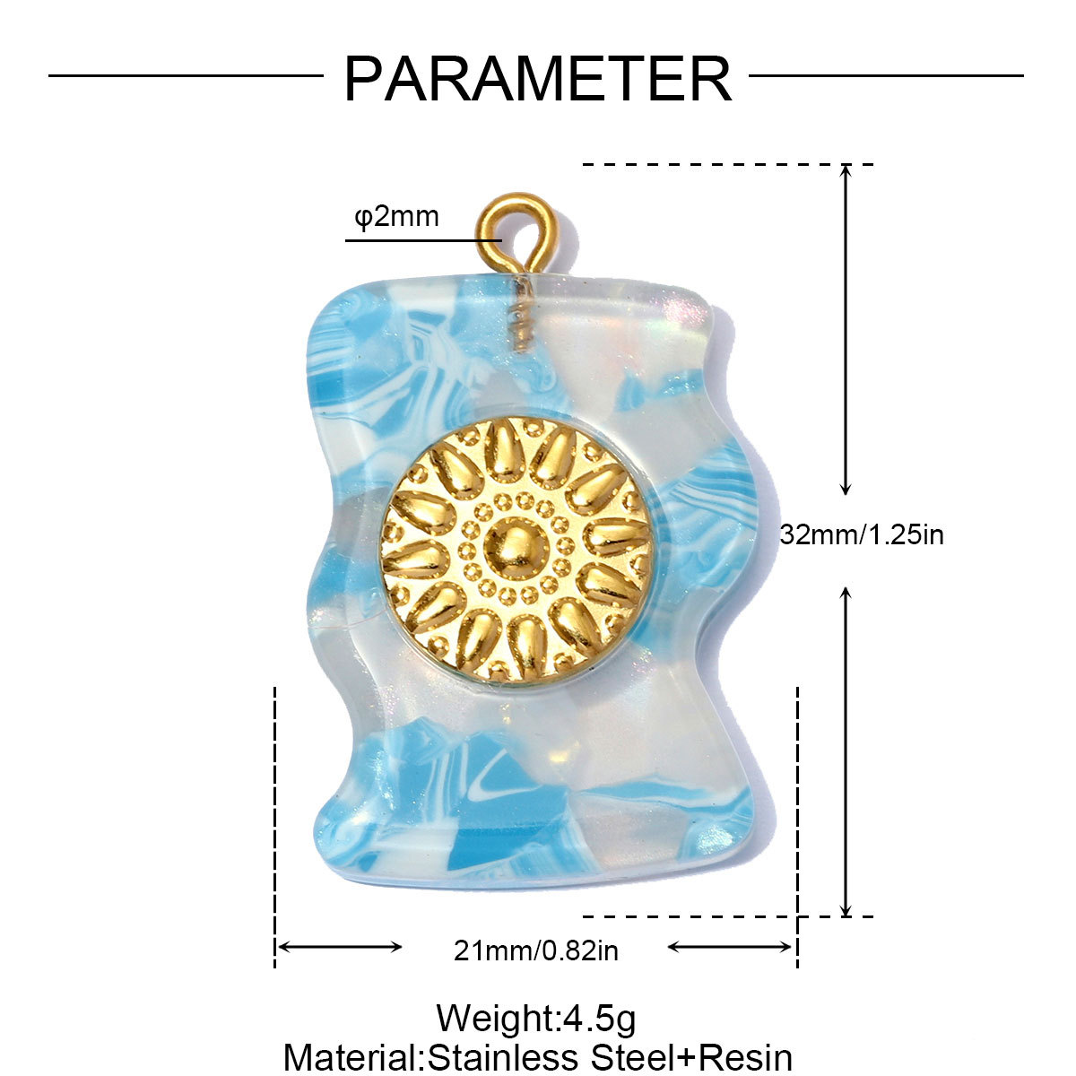6pcs/pack Stainless Steel Geometric Resin DIY Earring Charms Waterdrop Necklace Pendants Women Sun Flower Jewelry Wholesale