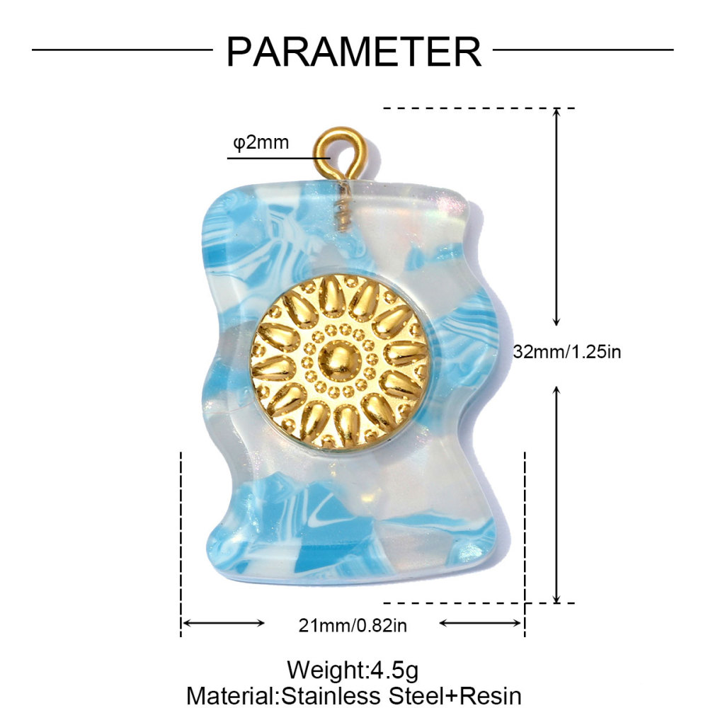 6pcs/pack Stainless Steel Geometric Resin DIY Earring Charms Waterdrop Necklace Pendants Women Sun Flower Jewelry Wholesale