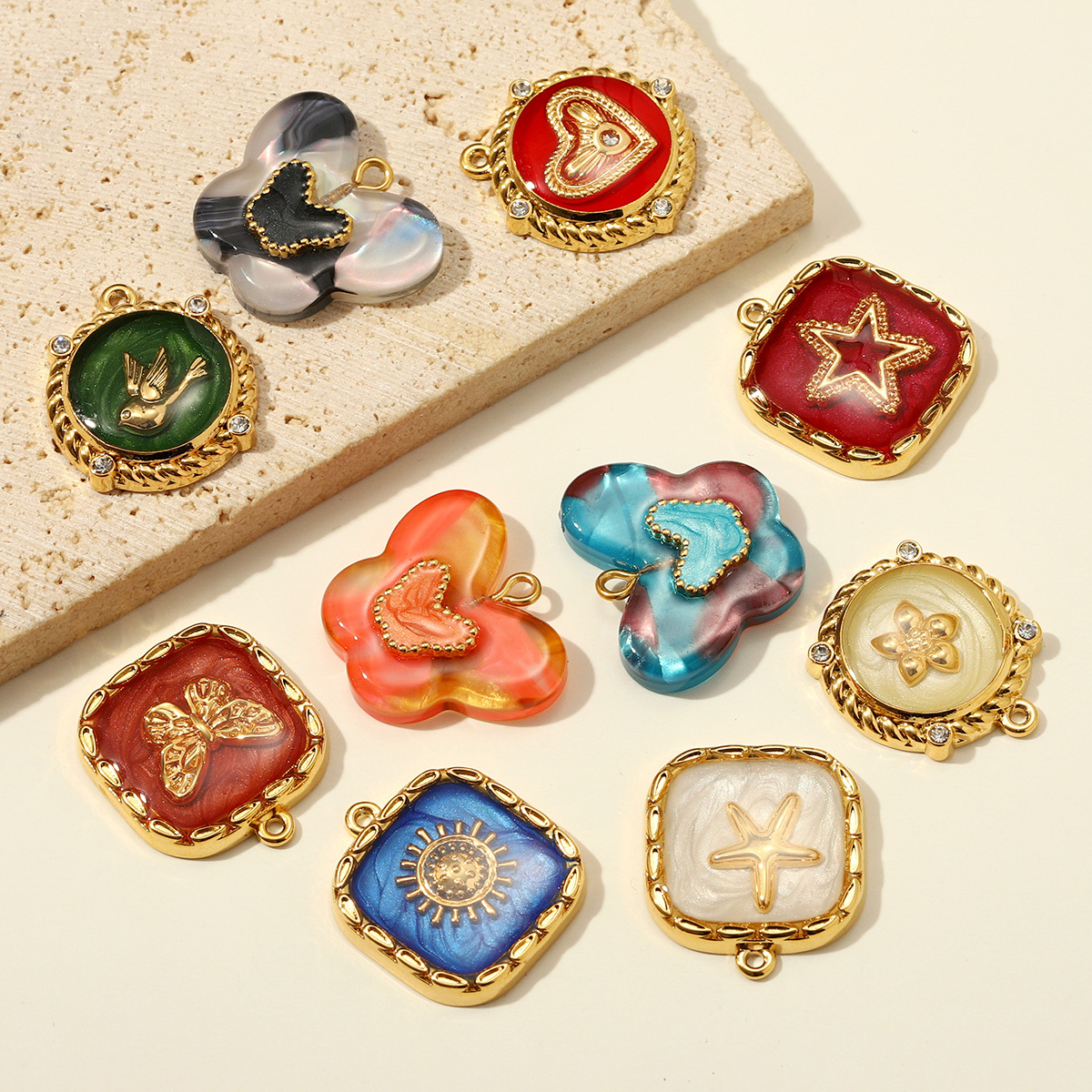 6pcs/pack Stainless Steel Resin Butterfly Starfish DIY Earring Charm Sun Flower Necklace Pendants Women Dove Bird Jewelry Wholesale