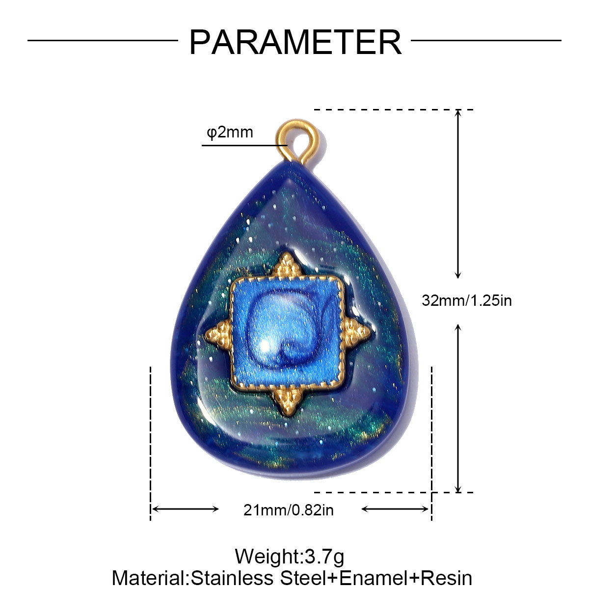 6pcs/pack Stainless Steel Resin Waterdrop Heart DIY Bracelet Charm Evil Eye Oval Necklace Pendants Women Star Sun Jewelry Wholesale