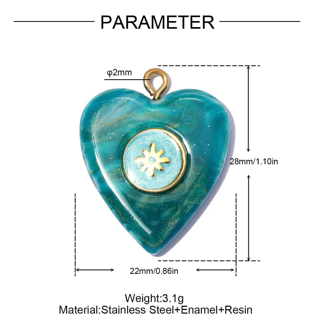 6pcs/pack Stainless Steel Resin Waterdrop Heart DIY Bracelet Charm Evil Eye Oval Necklace Pendants Women Star Sun Jewelry Wholesale
