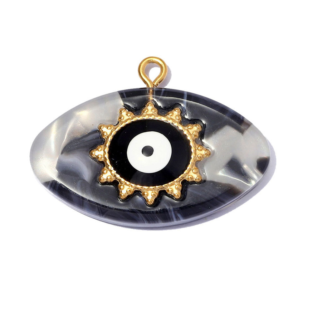 6pcs/pack Stainless Steel Resin Waterdrop Heart DIY Bracelet Charm Evil Eye Oval Necklace Pendants Women Star Sun Jewelry Wholesale
