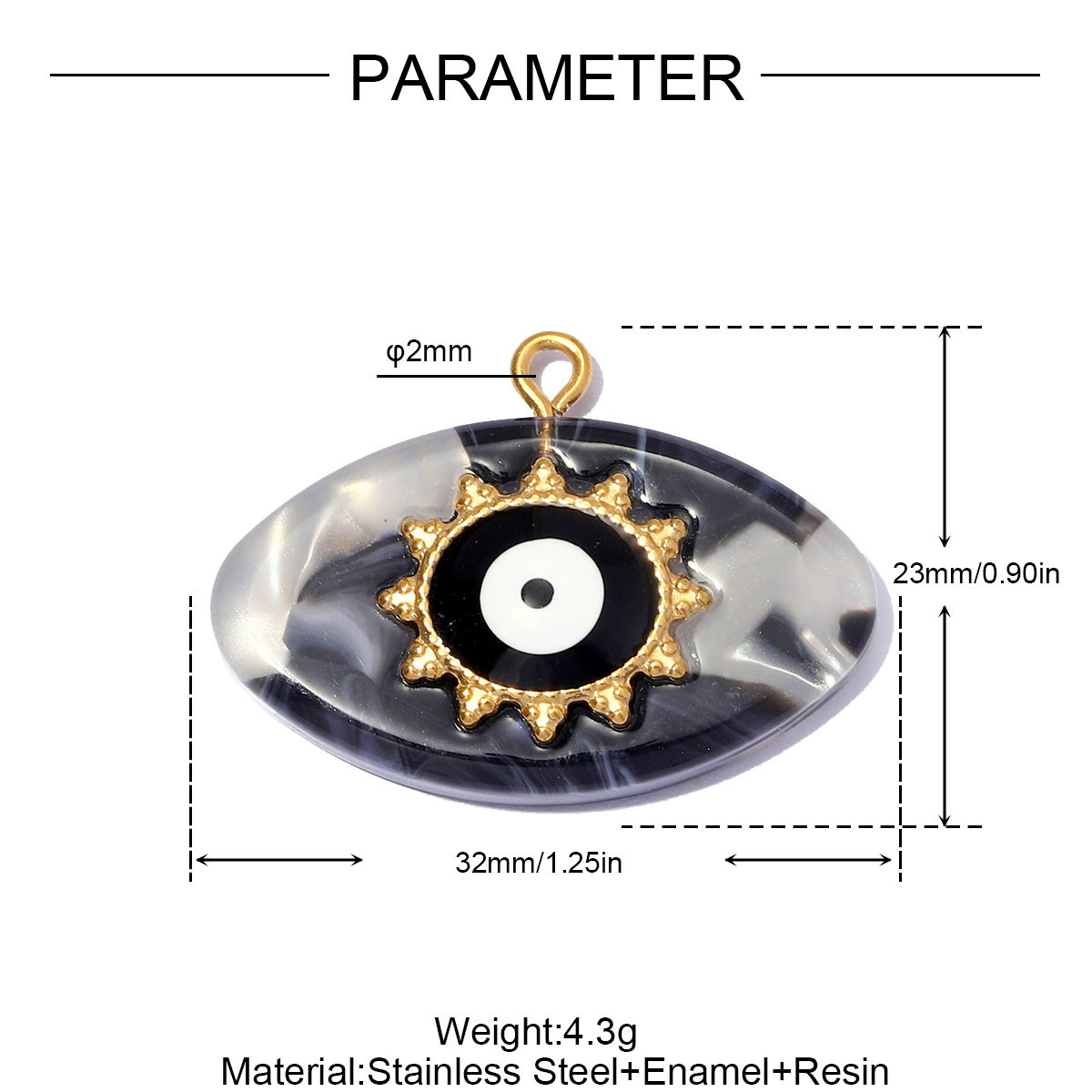 6pcs/pack Stainless Steel Resin Waterdrop Heart DIY Bracelet Charm Evil Eye Oval Necklace Pendants Women Star Sun Jewelry Wholesale
