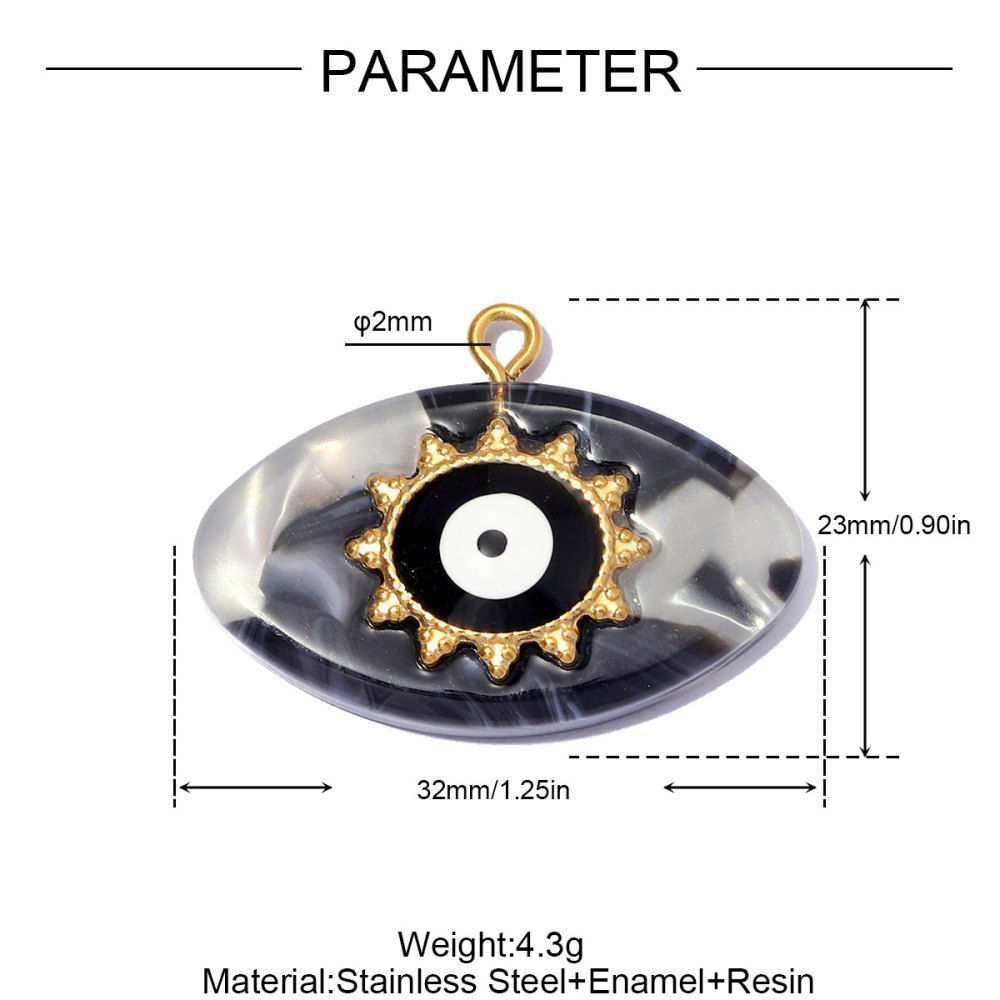 6pcs/pack Stainless Steel Resin Waterdrop Heart DIY Bracelet Charm Evil Eye Oval Necklace Pendants Women Star Sun Jewelry Wholesale