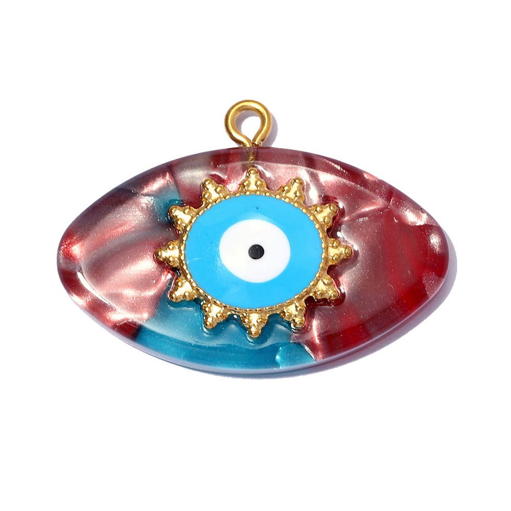 6pcs/pack Stainless Steel Resin Waterdrop Heart DIY Bracelet Charm Evil Eye Oval Necklace Pendants Women Star Sun Jewelry Wholesale