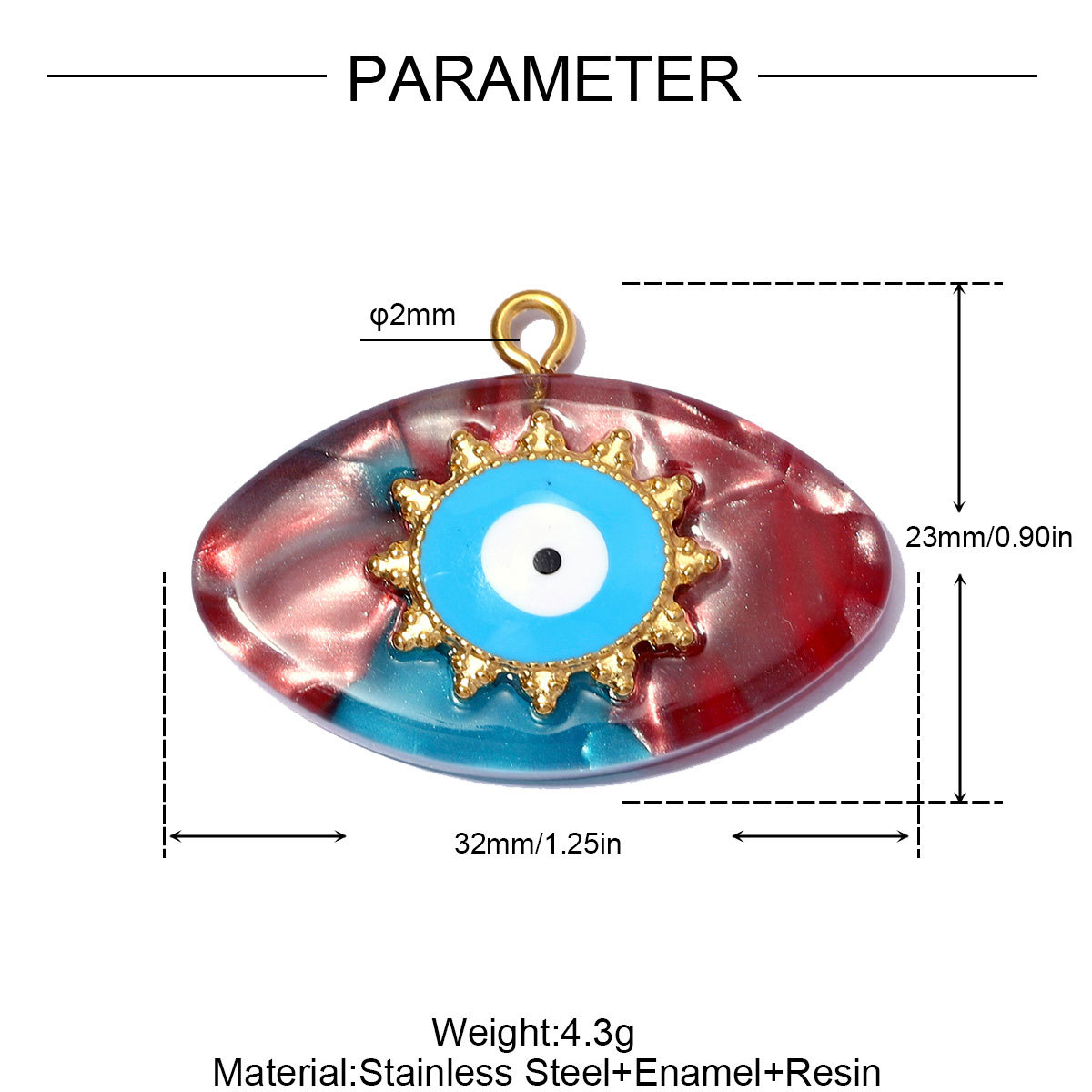 6pcs/pack Stainless Steel Resin Waterdrop Heart DIY Bracelet Charm Evil Eye Oval Necklace Pendants Women Star Sun Jewelry Wholesale
