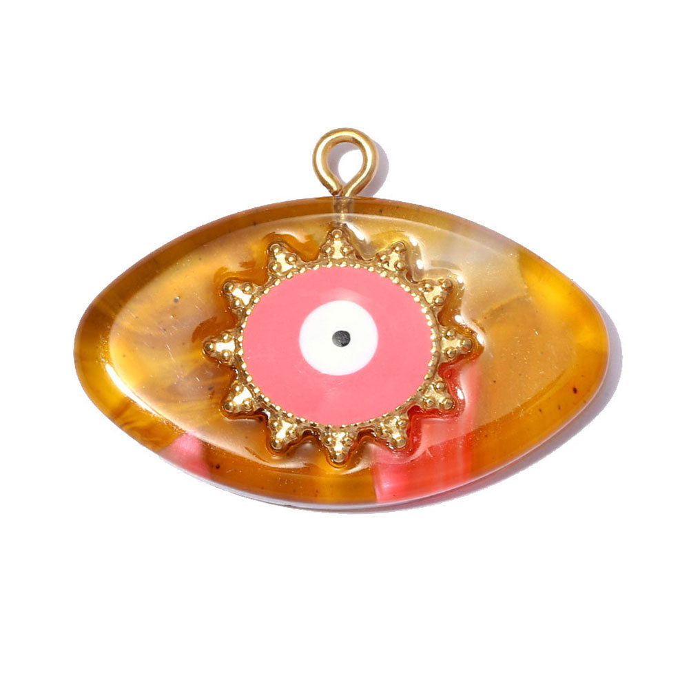 6pcs/pack Stainless Steel Resin Waterdrop Heart DIY Bracelet Charm Evil Eye Oval Necklace Pendants Women Star Sun Jewelry Wholesale