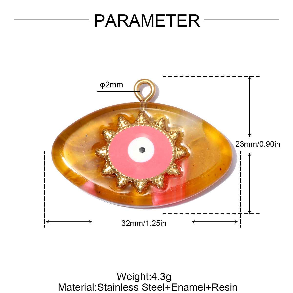 6pcs/pack Stainless Steel Resin Waterdrop Heart DIY Bracelet Charm Evil Eye Oval Necklace Pendants Women Star Sun Jewelry Wholesale