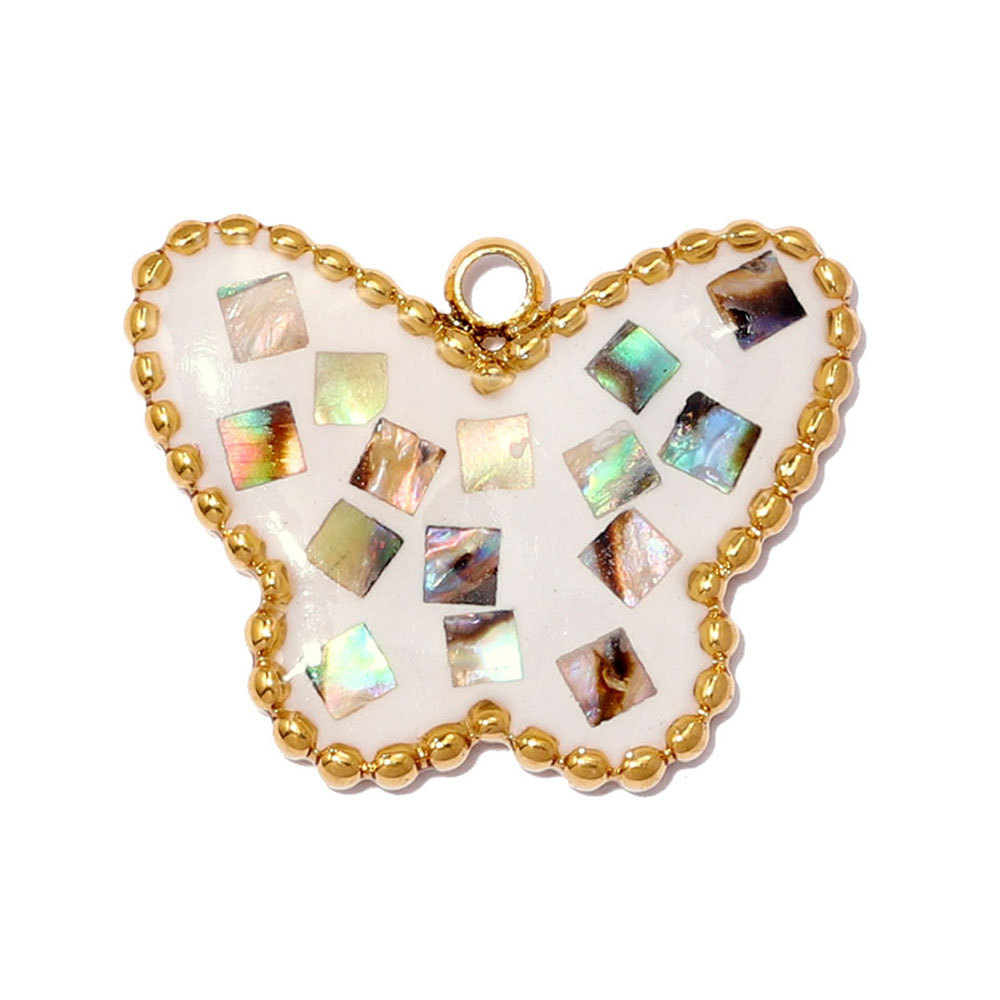 6pcs/pack Stainless Steel Natural Abalone Shell DIY Charms Butterfly Square Necklace Pendants Women Geometric Jewelry Wholesale