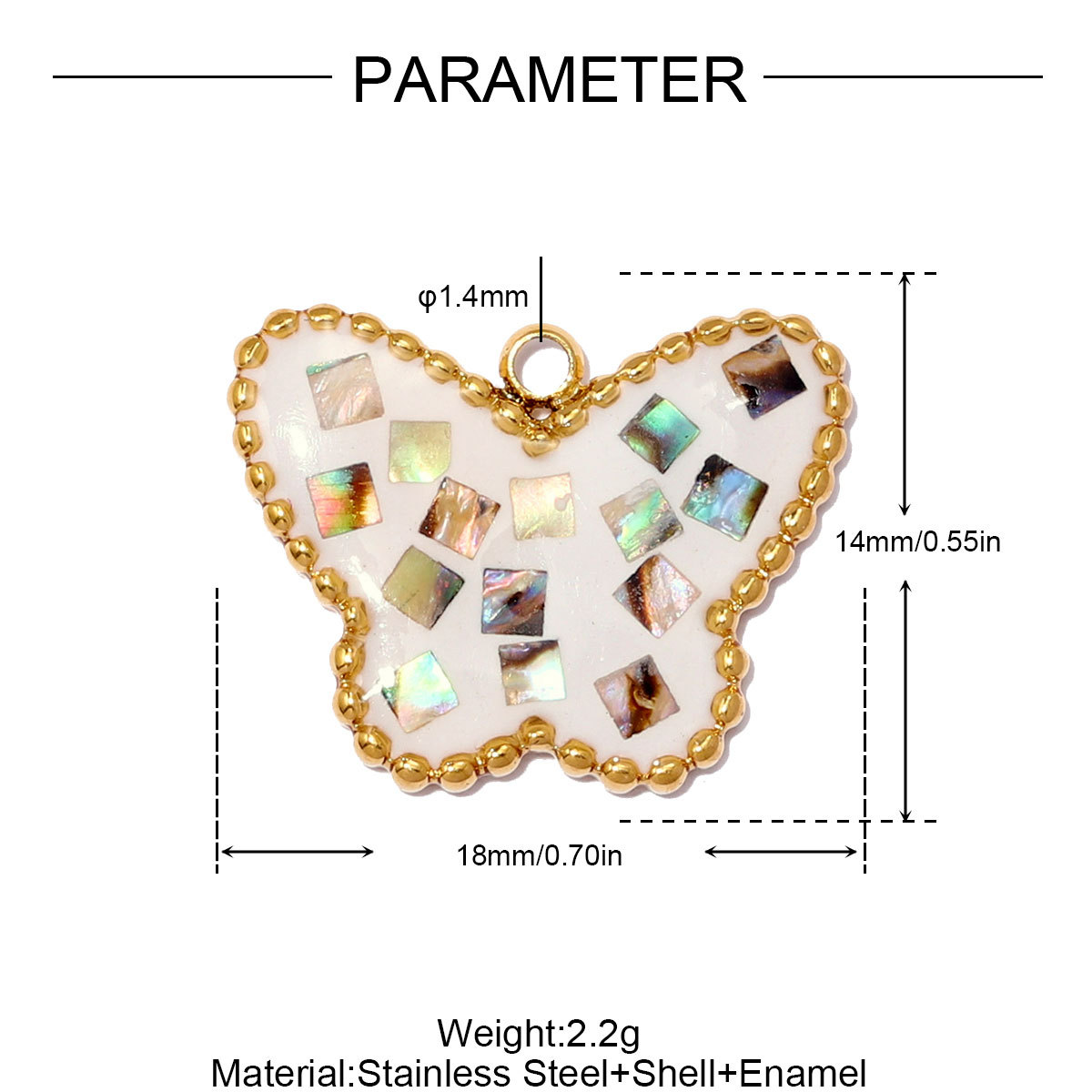 6pcs/pack Stainless Steel Natural Abalone Shell DIY Charms Butterfly Square Necklace Pendants Women Geometric Jewelry Wholesale