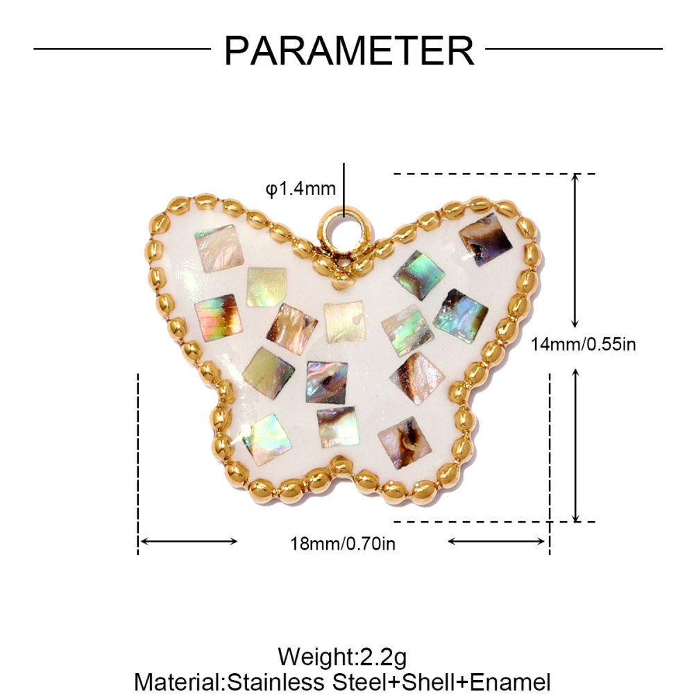 6pcs/pack Stainless Steel Natural Abalone Shell DIY Charms Butterfly Square Necklace Pendants Women Geometric Jewelry Wholesale