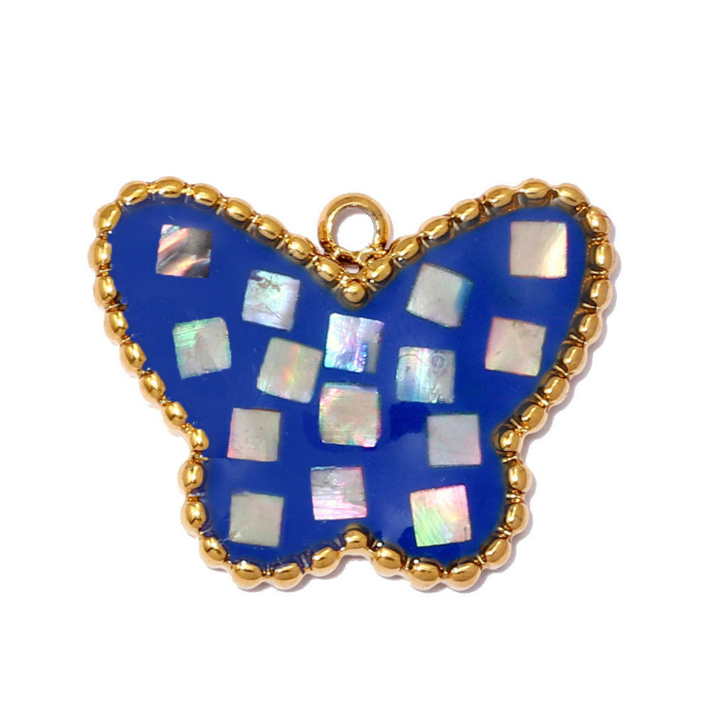 6pcs/pack Stainless Steel Natural Abalone Shell DIY Charms Butterfly Square Necklace Pendants Women Geometric Jewelry Wholesale