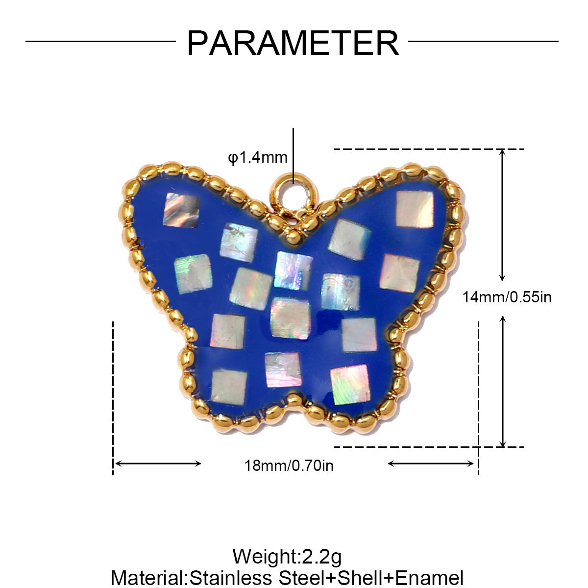 6pcs/pack Stainless Steel Natural Abalone Shell DIY Charms Butterfly Square Necklace Pendants Women Geometric Jewelry Wholesale