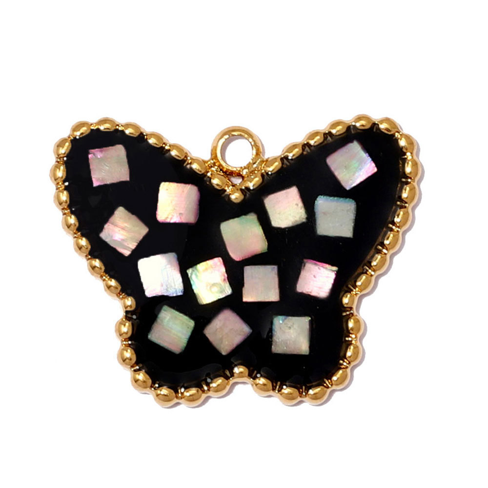 6pcs/pack Stainless Steel Natural Abalone Shell DIY Charms Butterfly Square Necklace Pendants Women Geometric Jewelry Wholesale