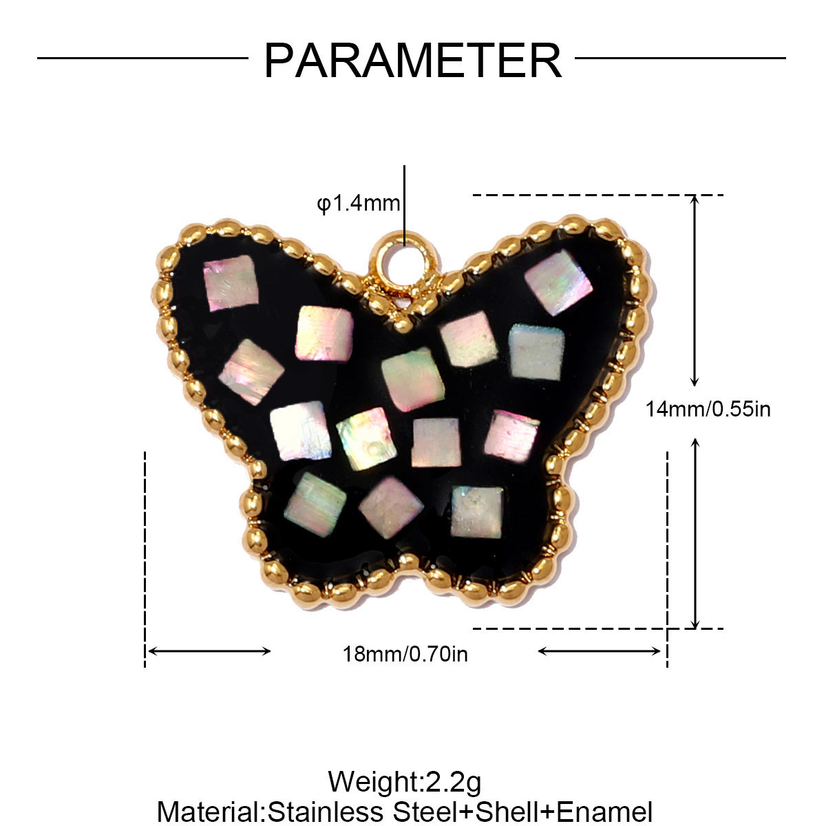 6pcs/pack Stainless Steel Natural Abalone Shell DIY Charms Butterfly Square Necklace Pendants Women Geometric Jewelry Wholesale