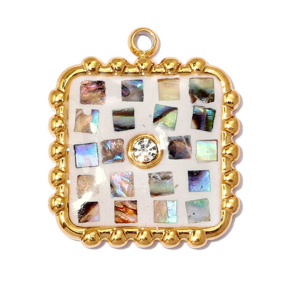 6pcs/pack Stainless Steel Natural Abalone Shell DIY Charms Butterfly Square Necklace Pendants Women Geometric Jewelry Wholesale