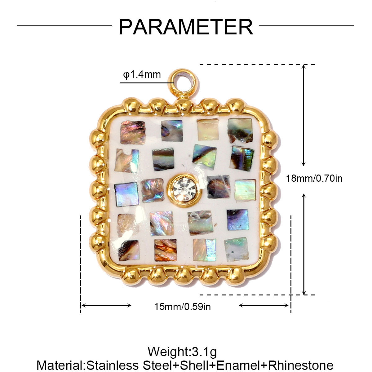 6pcs/pack Stainless Steel Natural Abalone Shell DIY Charms Butterfly Square Necklace Pendants Women Geometric Jewelry Wholesale