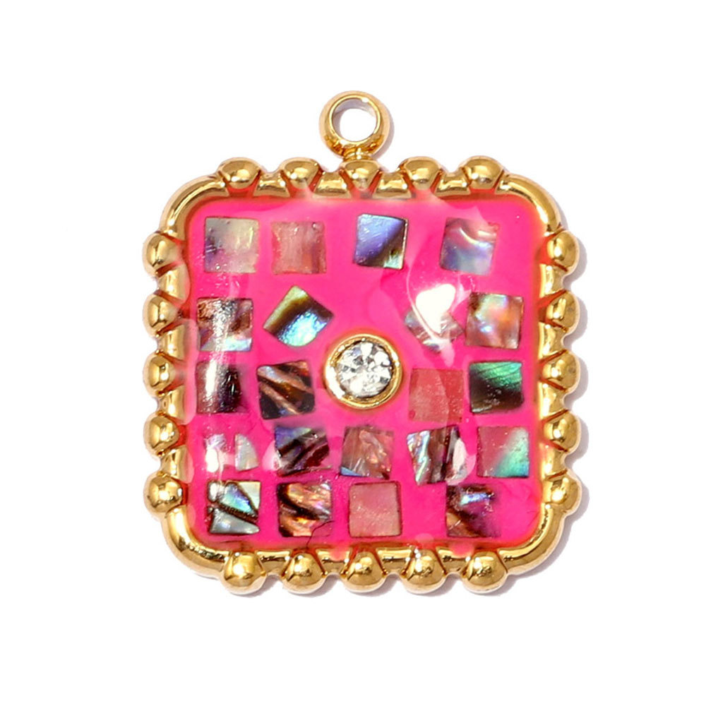 6pcs/pack Stainless Steel Natural Abalone Shell DIY Charms Butterfly Square Necklace Pendants Women Geometric Jewelry Wholesale