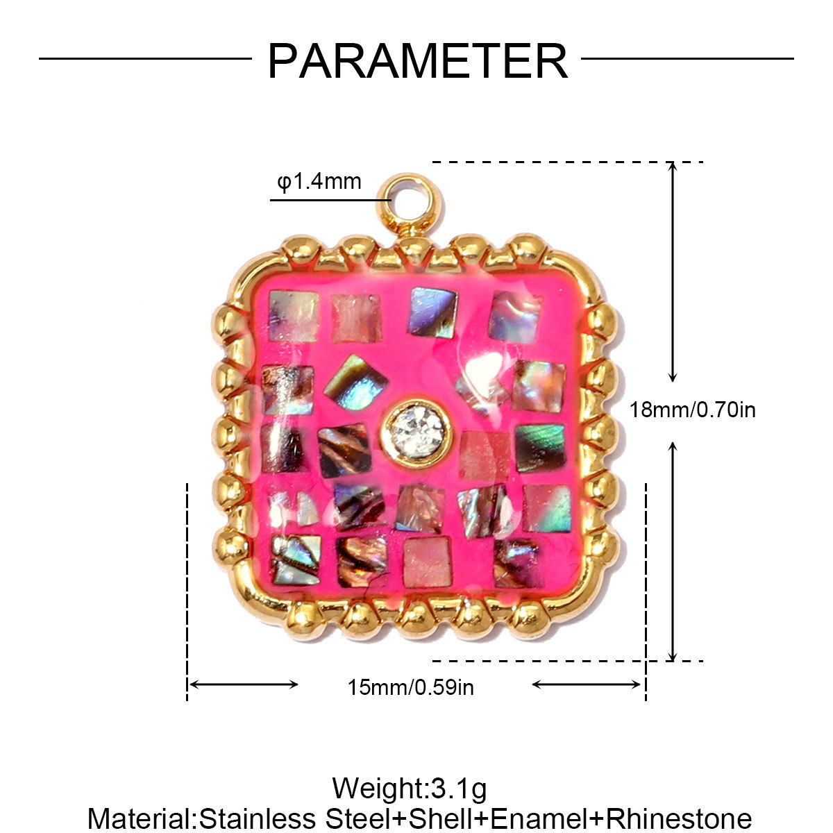 6pcs/pack Stainless Steel Natural Abalone Shell DIY Charms Butterfly Square Necklace Pendants Women Geometric Jewelry Wholesale