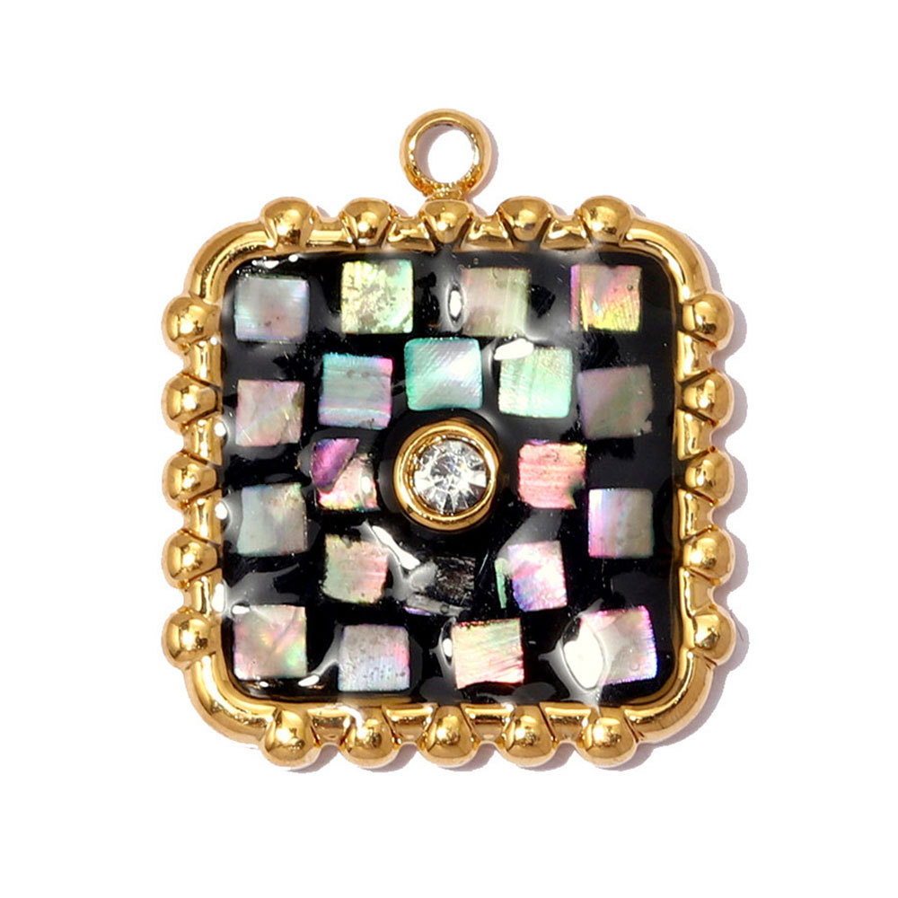 6pcs/pack Stainless Steel Natural Abalone Shell DIY Charms Butterfly Square Necklace Pendants Women Geometric Jewelry Wholesale