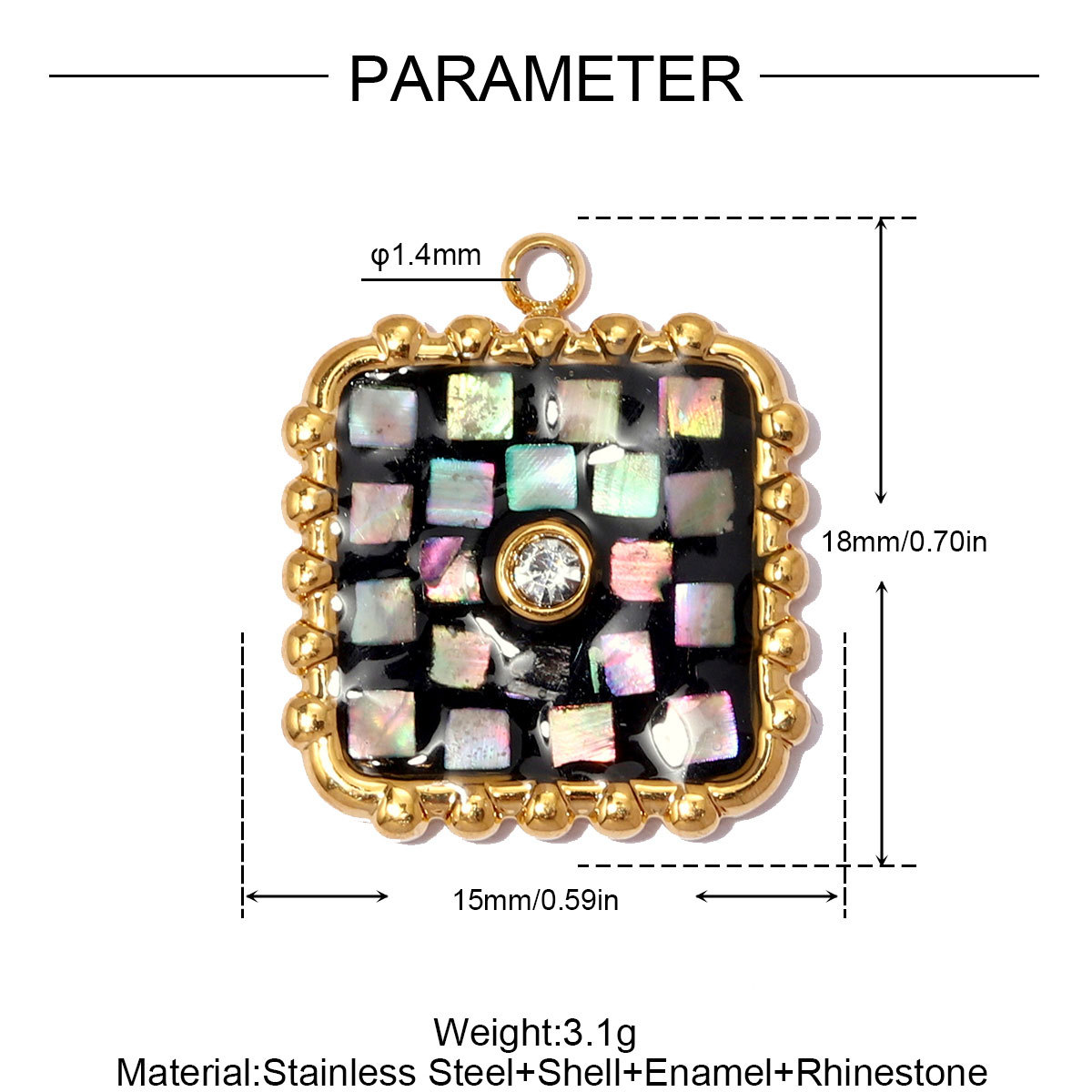 6pcs/pack Stainless Steel Natural Abalone Shell DIY Charms Butterfly Square Necklace Pendants Women Geometric Jewelry Wholesale