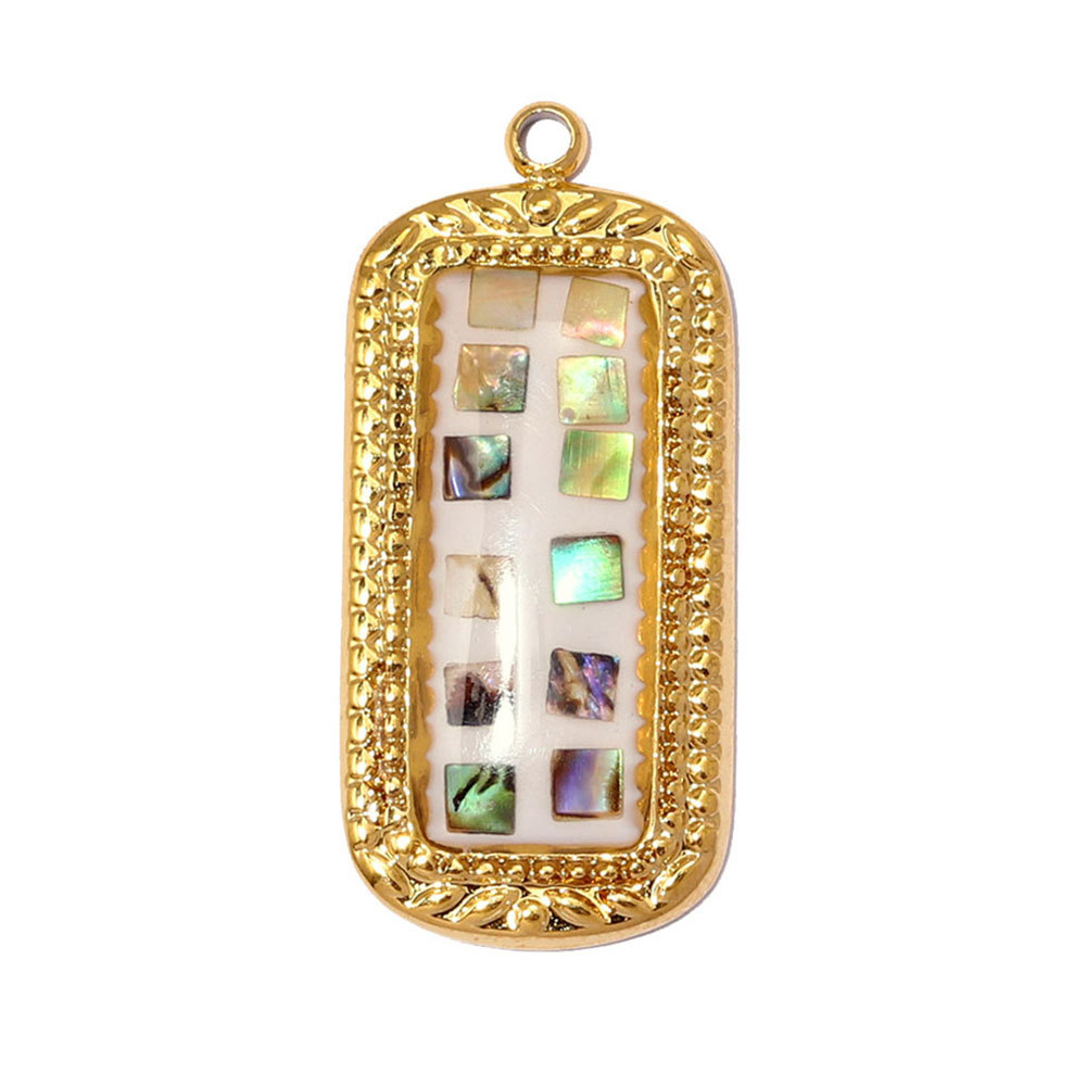 6pcs/pack Stainless Steel Natural Abalone Shell DIY Charms Butterfly Square Necklace Pendants Women Geometric Jewelry Wholesale