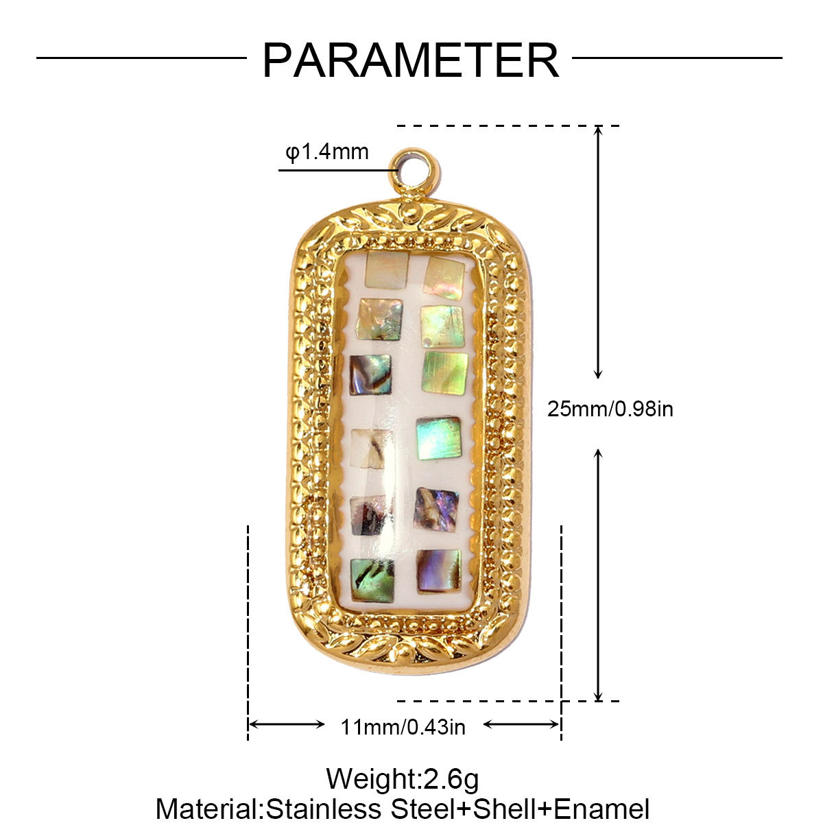 6pcs/pack Stainless Steel Natural Abalone Shell DIY Charms Butterfly Square Necklace Pendants Women Geometric Jewelry Wholesale