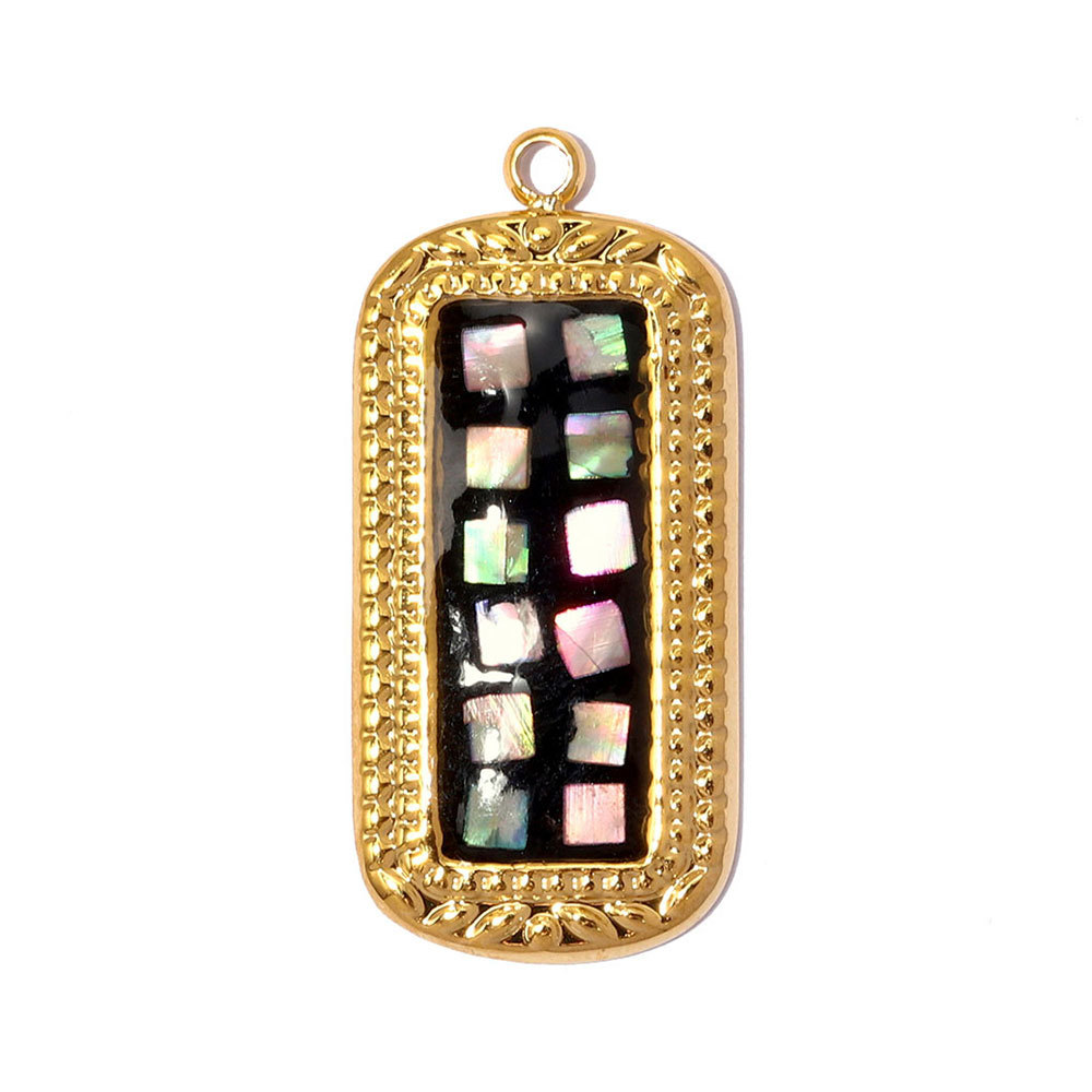 6pcs/pack Stainless Steel Natural Abalone Shell DIY Charms Butterfly Square Necklace Pendants Women Geometric Jewelry Wholesale