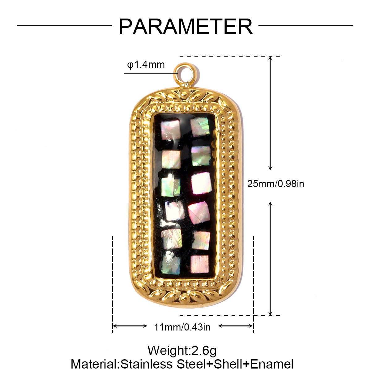 6pcs/pack Stainless Steel Natural Abalone Shell DIY Charms Butterfly Square Necklace Pendants Women Geometric Jewelry Wholesale