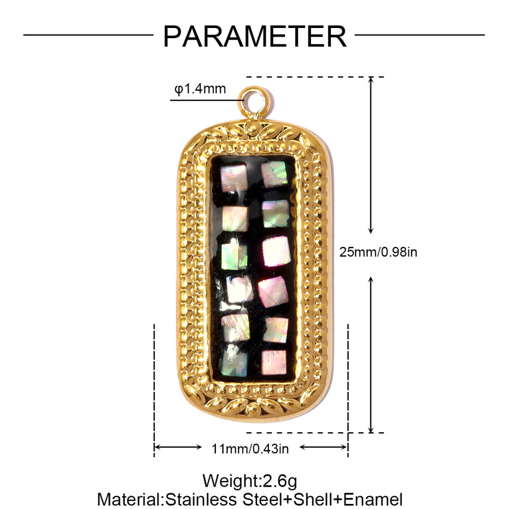 6pcs/pack Stainless Steel Natural Abalone Shell DIY Charms Butterfly Square Necklace Pendants Women Geometric Jewelry Wholesale