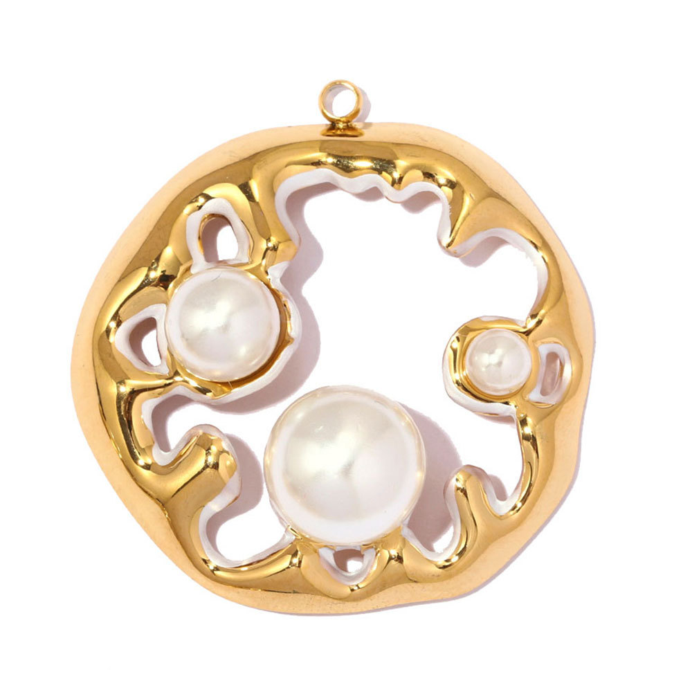 6pcs/pack Stainless Steel Hollow Pearl DIY Earring Charm Enamel Waffle Necklace Pendant Women Creativity Geometric Jewelry Wholesale
