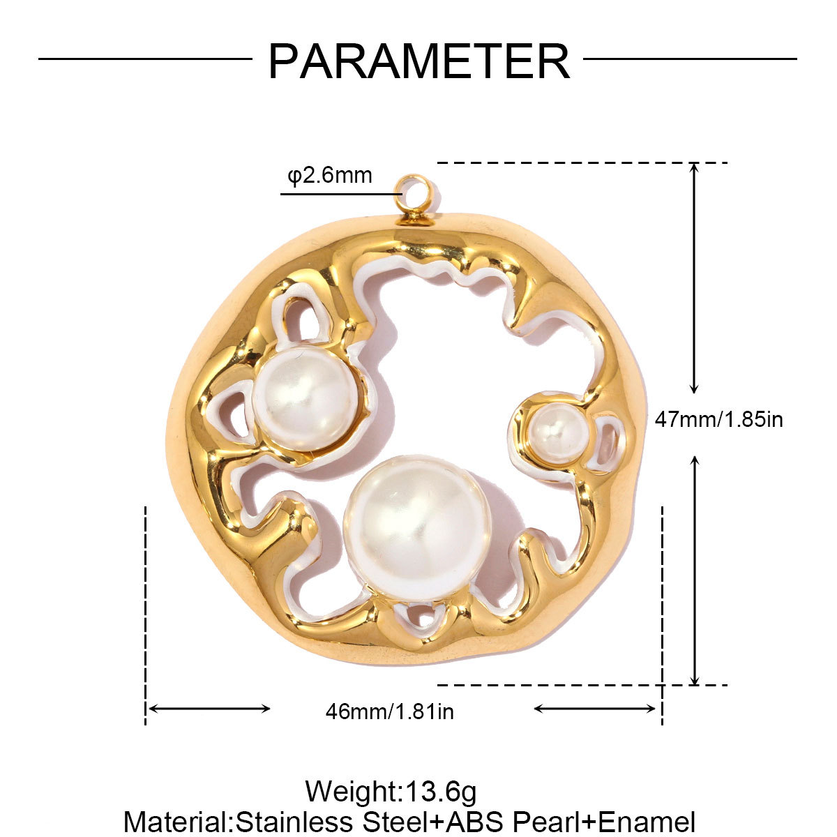 6pcs/pack Stainless Steel Hollow Pearl DIY Earring Charm Enamel Waffle Necklace Pendant Women Creativity Geometric Jewelry Wholesale