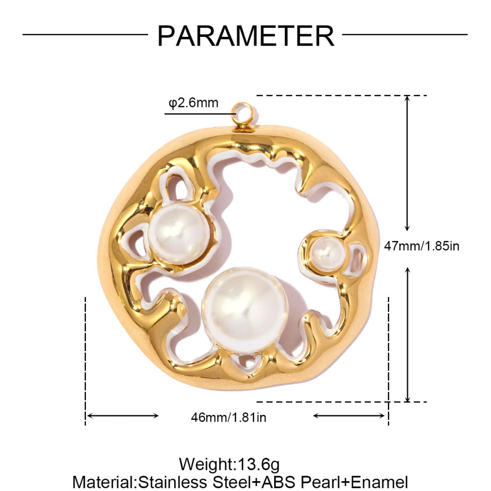 6pcs/pack Stainless Steel Hollow Pearl DIY Earring Charm Enamel Waffle Necklace Pendant Women Creativity Geometric Jewelry Wholesale
