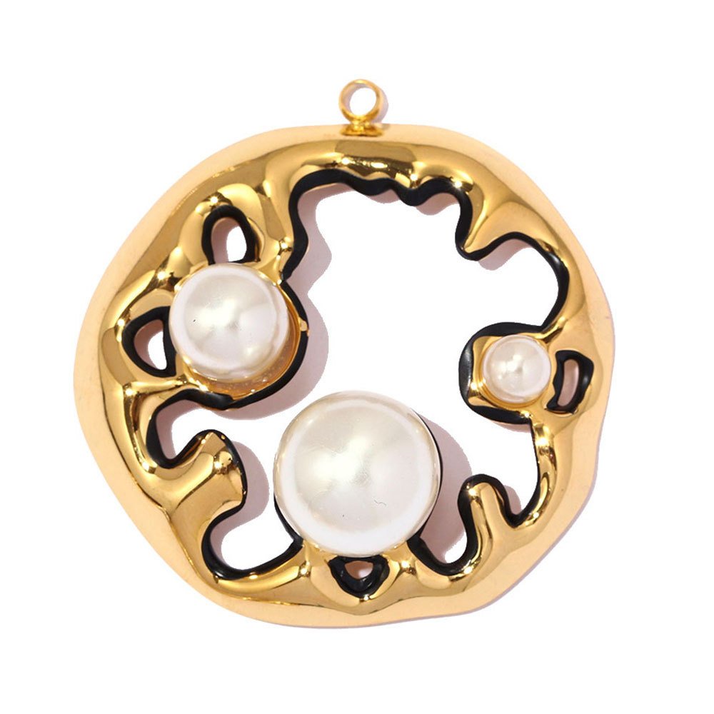 6pcs/pack Stainless Steel Hollow Pearl DIY Earring Charm Enamel Waffle Necklace Pendant Women Creativity Geometric Jewelry Wholesale