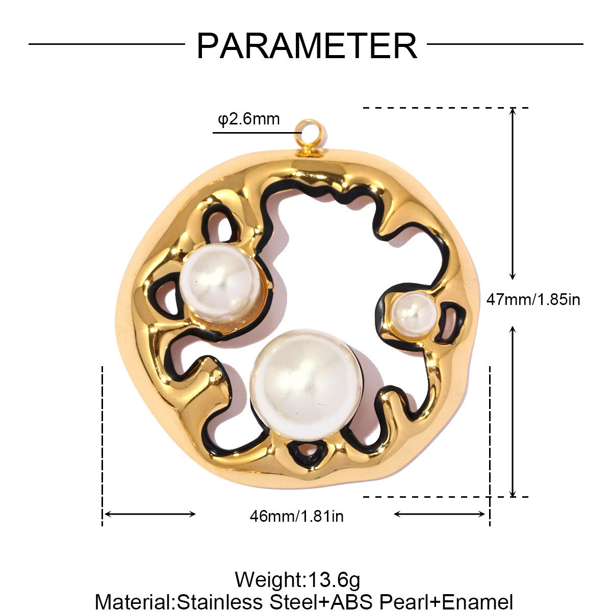 6pcs/pack Stainless Steel Hollow Pearl DIY Earring Charm Enamel Waffle Necklace Pendant Women Creativity Geometric Jewelry Wholesale