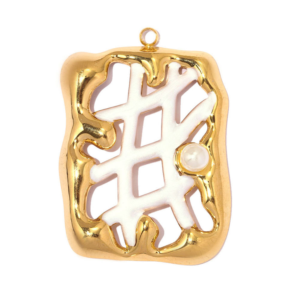 6pcs/pack Stainless Steel Hollow Pearl DIY Earring Charm Enamel Waffle Necklace Pendant Women Creativity Geometric Jewelry Wholesale